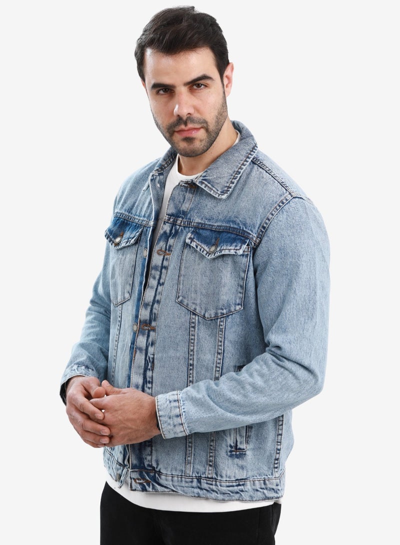 WHITE RABBIT Sun Bleached Buttons Fastening Regular Jeans Jacket - Image 2